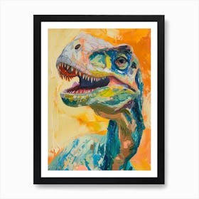 Orange Blue Abstract Dinosaur Portrait 1 Art Print