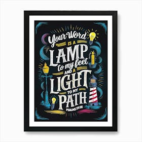 Bible Verse, Psalms 119:105, Your Word is a lamp to my feet and a light to my path, Chalkboard drawing, Christian Art Art Print