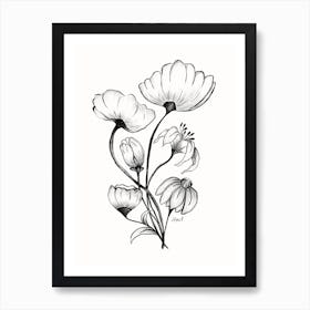 Black And White Bouquet Lineart  Art Print
