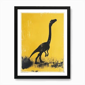 Mustard Linocut Dinosaur Silhouette 3 Art Print