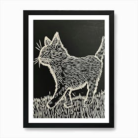 Laperm Cat Linocut Blockprint 3 Art Print