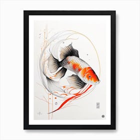 Kawarimono Kujaku Koi Fish Minimal Line Drawing Art Print