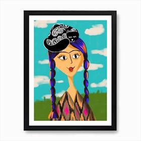 Uzbek girl with cat skullcap hat Art Print