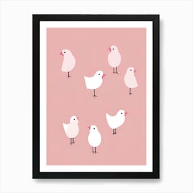 Little Birds On A Pink Background Art Print