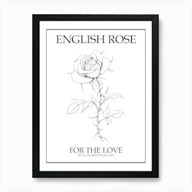 English Rose Black And White Line Drawing 31 Poster Art Print