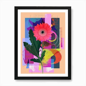 Gerbera Daisy 4 Neon Flower Collage Art Print