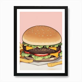 Hamburger And Fries Art Print