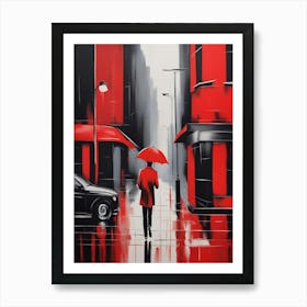 Red Umbrella In The Rain Art Print