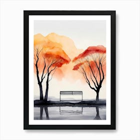 Watercolor Of A Bench Art Print