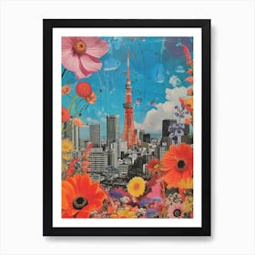 Tokyo   Floral Retro Collage Style 4 Art Print