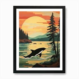 Matisse Style Orca Whale With The Sunset  1 Art Print