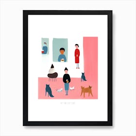 At The Cat Cafe Illustration Art Print