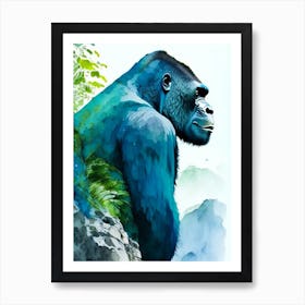Gorilla On Top Of A Cliff Gorillas Mosaic Watercolour 1 Art Print