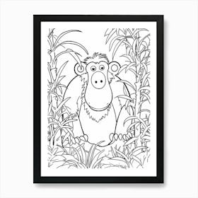 Line Art Jungle Animal Proboscis Monkey 5 Art Print