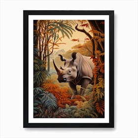 Rhino In The Trees At Sunset Realistic Illustration 1 Affiche