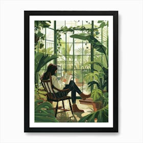 Girl Reading In A Greenhouse Póster