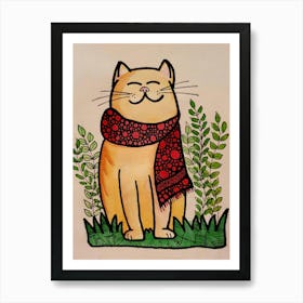 Cat Drawing Animal Pet Cartoon Cat Draw Watercolour Art Print