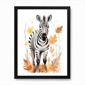 A Zebra Watercolour In Autumn Colours 3 Art Print