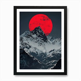 Red Sun Over Mountains Art Print