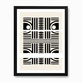 Abstract Black Beige Geometric African Tribal Pattern, Mud Cloth, Neutral Boho 2 Art Print