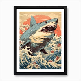 Shark Animal Drawing In The Style Of Ukiyo E 4 Art Print