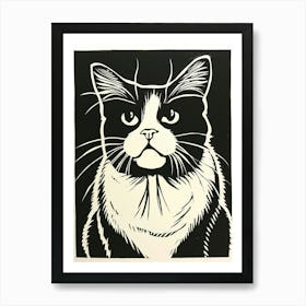 Ragdoll Cat Linocut Blockprint 2 Art Print