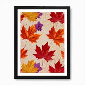 Autumn Themed Wallpaper Showcasing A Sun Drenched Group Of Maple Leaves In Varying Shades Of Red Or 2 1 Art Print