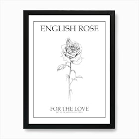 English Rose Black And White Line Drawing 16 Poster Art Print