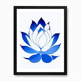 Lotus Symbol Blue And White Line Drawing Art Print