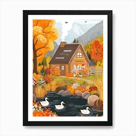 Pumpkin Cottage Art Print