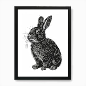 Chinchilla Blockprint Rabbit Illustration 3 Art Print