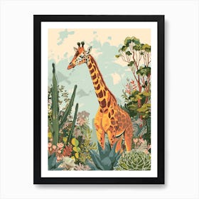 Giraffes Looking Over The Leaves 2 Art Print