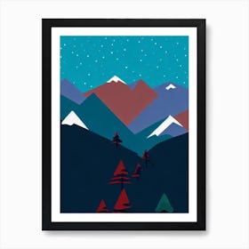 Les Arcs, France Modern Illustration Skiing Poster Art Print