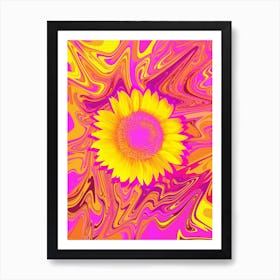 Trippy 1970s Sunflower Swirl Art Print
