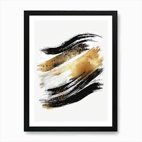 Gold And Black Brush Strokes 42 Art Print