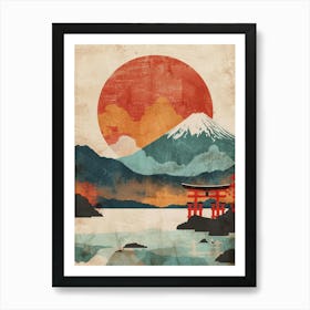 Mount Fuji & Strine Mid Century Modern Art Print