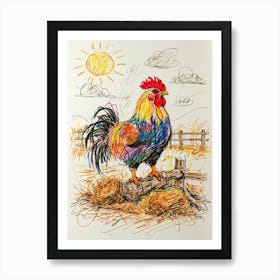 Rooster On Hay Art Print