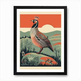 Vintage Bird Linocut Partridge 5 Art Print