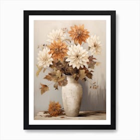 Dahlia, Autumn Fall Flowers Sitting In A White Vase, Farmhouse Style 4 Art Print