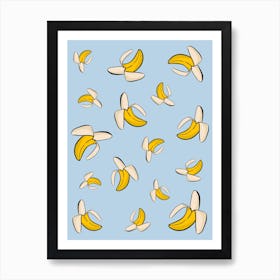 Banana Fruit Pattern On A Blue Background Affiche