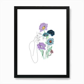 Flowers And A Woman Art Print