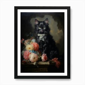 Black & Pink Cat Rococo Style 6 Art Print