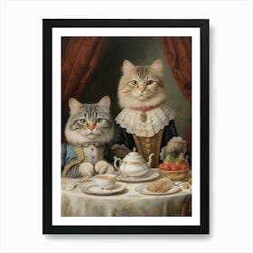 Two Cats At A Medieval Afternoon Tea 3 Art Print