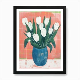 White Tulips In A Blue Vase 4 Art Print