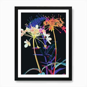 Neon Flowers On Black Queen Annes Lace 3 Art Print