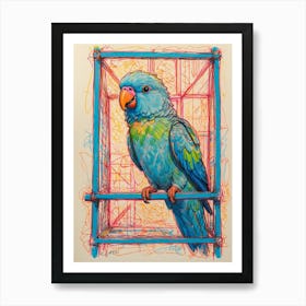 Blue Parrot In Cage Art Print