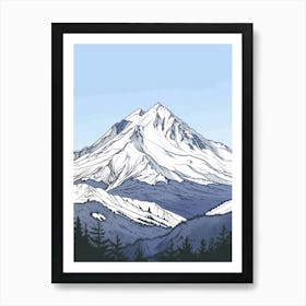 Mount Shasta Usa Color Line Drawing (6) Art Print