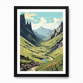 Mestia To Ushguli Trail Georgia 2 Vintage Travel Illustration Art Print