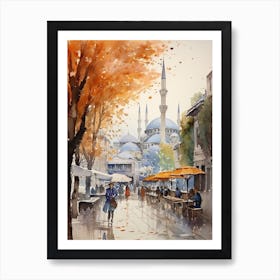 Istanbul Turkey In Autumn Fall, Watercolour 4 Art Print