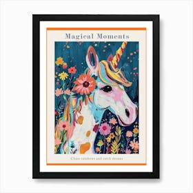 Unicorn Floral Paintin Portrait Poster Art Print